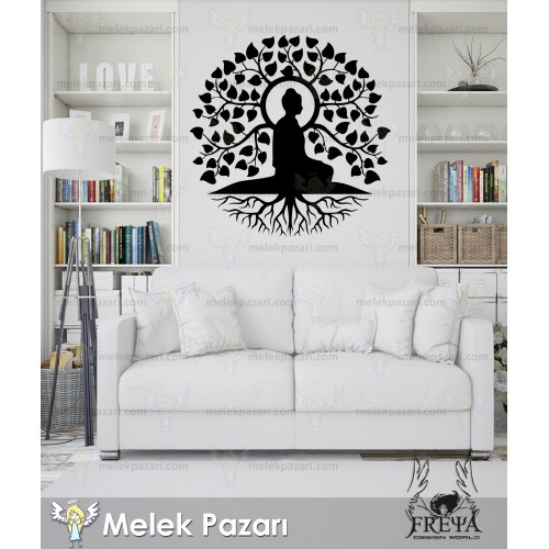 Buddha Ağaç Meditayon Yoga Duvar Sticker