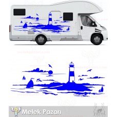 Deniz Feneri Manzara, Deniz Manzarası Kamp Karavan Sticker 