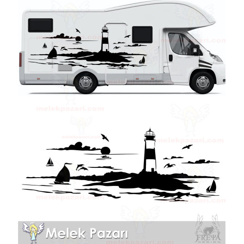 Deniz Feneri Manzara, Deniz Manzarası Kamp Karavan Sticker