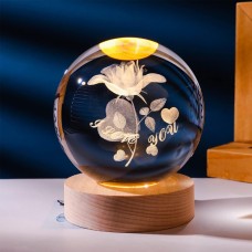 3D "I Love You" Tasarımlı Işıklı Kristal Cam Küre Gece Lambası