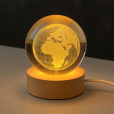 3D Dünya Kristal Cam Küre led Işıklı Gece Lambası