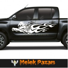 2 Adet Alevli Kaplan Araba Sticker 