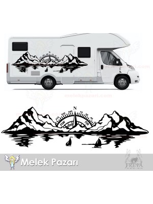Pusula Dağ Deniz Doğa Manzara Off Road Kamp Karavan Sticker Pusula Dağ Deniz Doğa Manzara Off Road Kamp Karavan Sticker