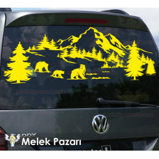 Ayı Orman Dağ Doğa Manzara Off Road Kamp Karavan Sticker 