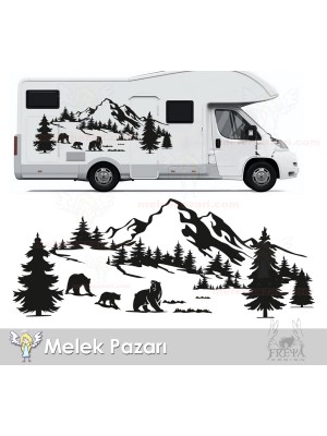 Ayı Orman Dağ Doğa Manzara Off Road Kamp Karavan Sticker