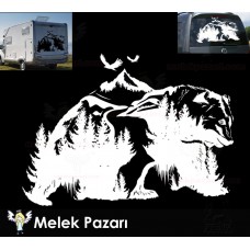 Doğa Manzarası ve Ayı Kamp Araba Karavan Sticker, Off Road Sticker 