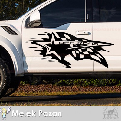 Yarış Bayrağı Yıldız Off Road Araba Sticker