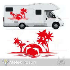 Palmiye ve Yunuslar kamp Karavan Sticker 