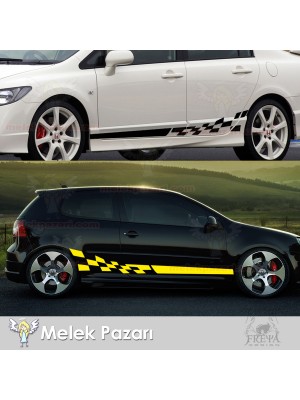 Araba Damalı Yan Bayrak Yarış Şeridi Sticker, Damalı Bayrak Yarış Şeridi Oto Sticker