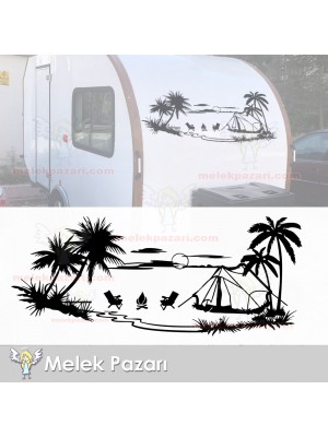 Palmiye Gün Batımı Manzara Karavan Kamp Çadır Sticker