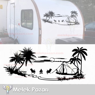 Palmiye Gün Batımı Manzara Karavan Kamp Çadır Sticker Palmiye Gün Batımı Manzara Karavan Kamp Çadır Sticker