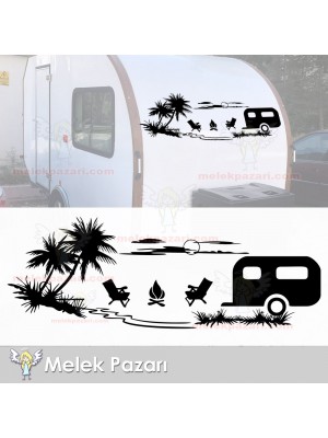 Palmiye Gün Batımı Manzara Çekme Karavan Sticker