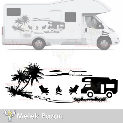 Palmiye Gün Batımı Manzara Moto Karavan Sticker