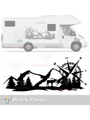 Geyik, Pusula Dağ, Kamp Karavan Off Road Oto Sticker Geyik, Pusula Dağ, Kamp Karavan Off Road Oto Sticker
