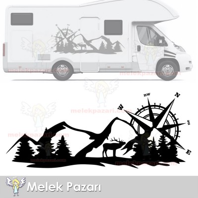 Geyik, Pusula Dağ, Kamp Karavan Off Road  Oto Sticker
