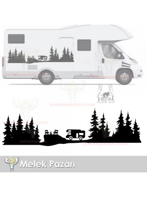 Kamp Orman Manzarası Karavan Sticker, Kamp Sticker Kamp Orman Manzarası Karavan Sticker, Kamp Sticker