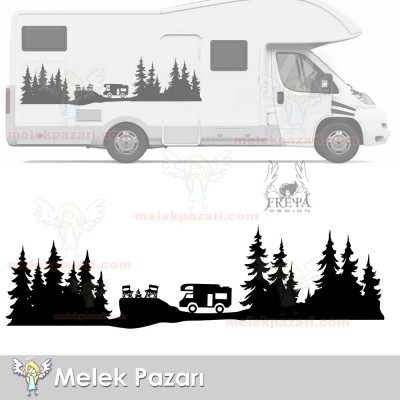 Kamp Orman Manzarası Karavan Sticker, Kamp Sticker