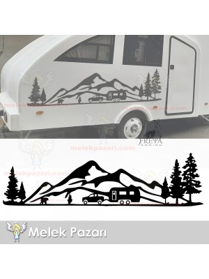 Kamp Orman Manzara Karavan Sticker, Kamp Sticker Kamp Orman Manzara Karavan Sticker, Kamp Sticker