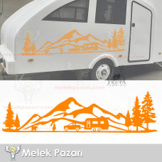 Kamp Orman Manzara Karavan Sticker, Kamp Sticker 