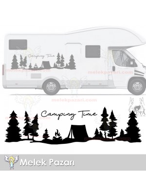 Kamp Zamanı, Camping Time Orman Manzara Karavan Sticker, Kamp Sticker