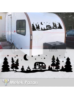 Camp Orman Manzara Karavan Sticker, Kamp Sticker