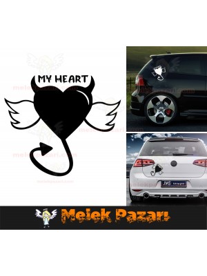 Melek Kanatlı Şeytan Kalp Oto Sticker, Araba Stickerı