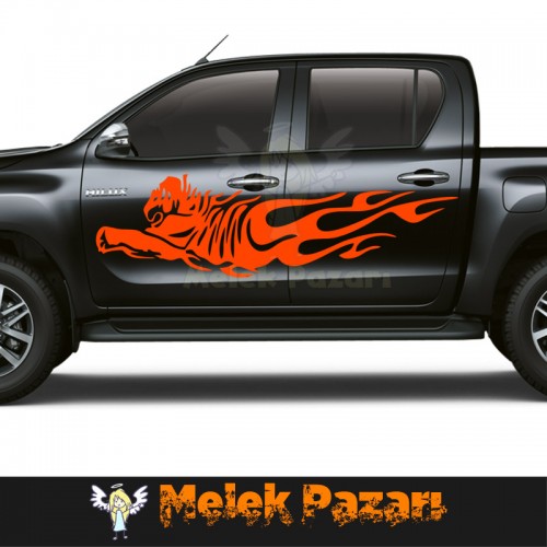 2 Adet Alevli Kaplan Araba Sticker