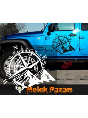 Pusula ve Dağ Araba Sticker Pusula ve Dağ Araba Sticker