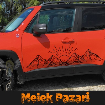 Gün Batımı ve Sıra Dağlar Off Road Araba Sticker