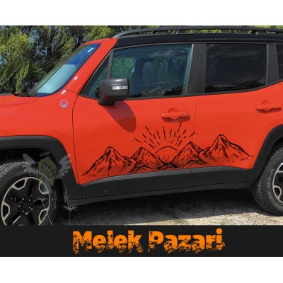 Gün Batımı ve Sıra Dağlar Off Road Araba Sticker