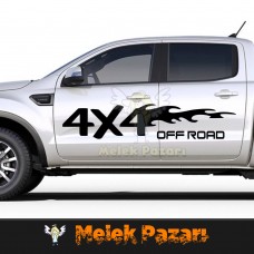 Alevli 4X4 Off-Road Araba Sticker. Sağ ve Sol set