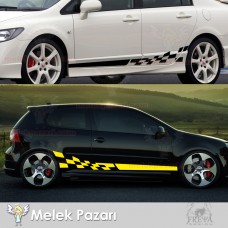 Araba Damalı Yan Bayrak Yarış Şeridi Sticker, Damalı Bayrak Yarış Şeridi Oto Sticker 