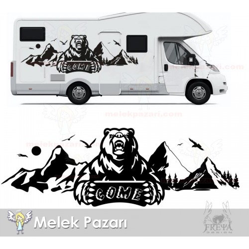 Ayı Doğa Manzara Off Road Kamp Karavan Sticker