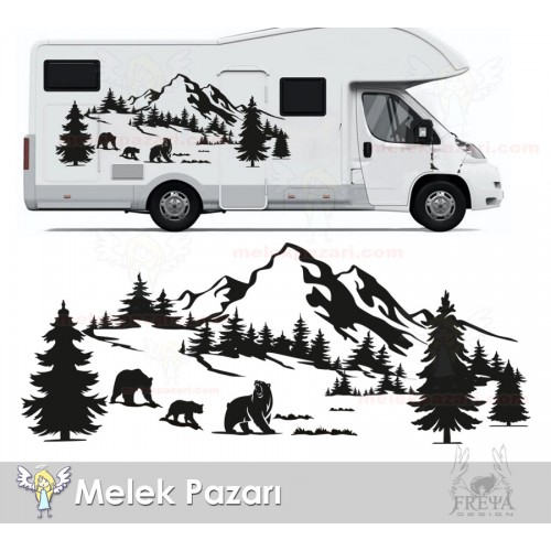 Ayı Orman Dağ Doğa Manzara Off Road Kamp Karavan Sticker