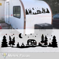 Camp Orman Manzara Karavan Sticker, Kamp Sticker 