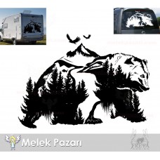 Doğa Manzarası ve Ayı Kamp Araba Karavan Sticker, Off Road Sticker