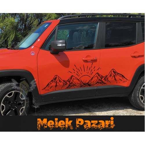 Gün Batımı ve Sıra Dağlar Off Road Araba Sticker