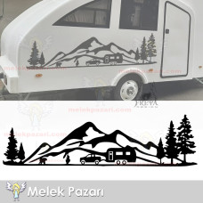 Kamp Orman Manzara Karavan Sticker, Kamp Sticker 