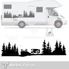 Kamp Orman Manzarası Karavan Sticker, Kamp Sticker 