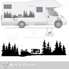 Kamp Orman Manzarası Karavan Sticker, Kamp Sticker