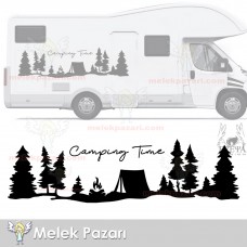 Kamp Zamanı, Camping Time Orman Manzara Karavan Sticker, Kamp Sticker