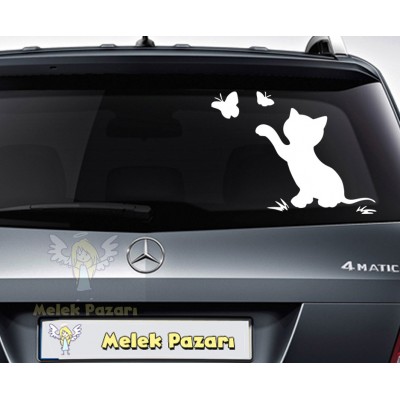 Kedi ve Kelebekler Araba Sticker