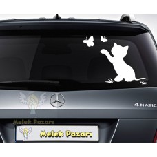 Kedi ve Kelebekler Araba Sticker 