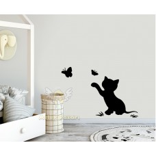 Kedi ve Kelebekler Duvar Sticker 