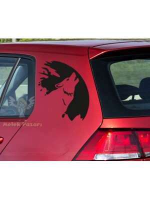 Kurt ve Ay Araba ve Duvar Sticker Kurt ve Ay Araba ve Duvar Sticker