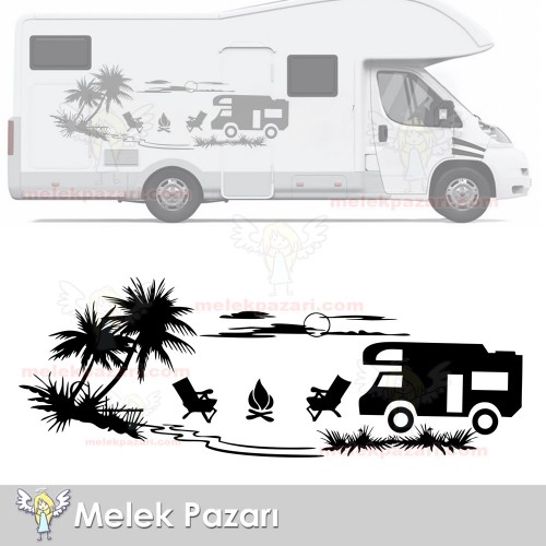 Palmiye Gün Batımı Manzara Moto Karavan Sticker