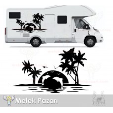 Palmiye ve Yunuslar kamp Karavan Sticker 
