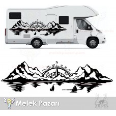 Pusula Dağ Deniz Doğa Manzara Off Road Kamp Karavan Sticker 