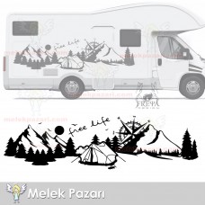 Yazı Tercihli, Free Life Orman Manzara Karavan Sticker, Kamp Sticker