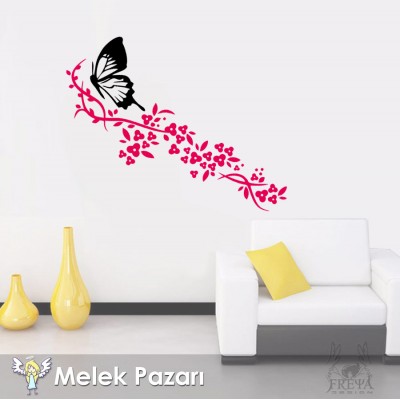 Çiçek ve Kelebek Floral Duvar Sticker